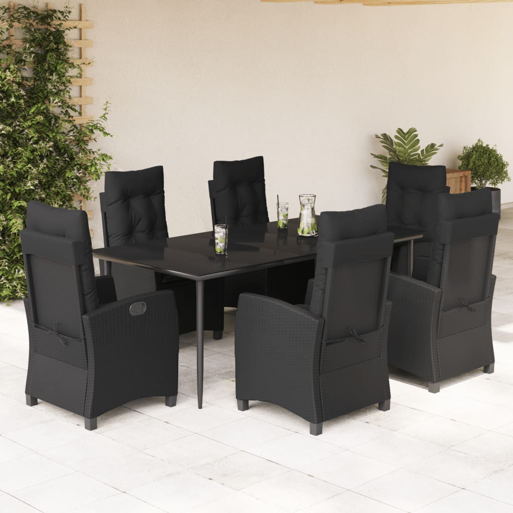 3-tlg. Garten-Essgruppe mit Kissen Schwarz Poly Rattan