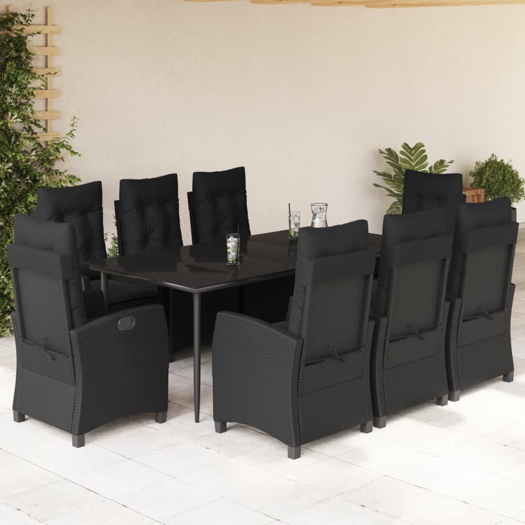 3-tlg. Garten-Essgruppe mit Kissen Schwarz Poly Rattan