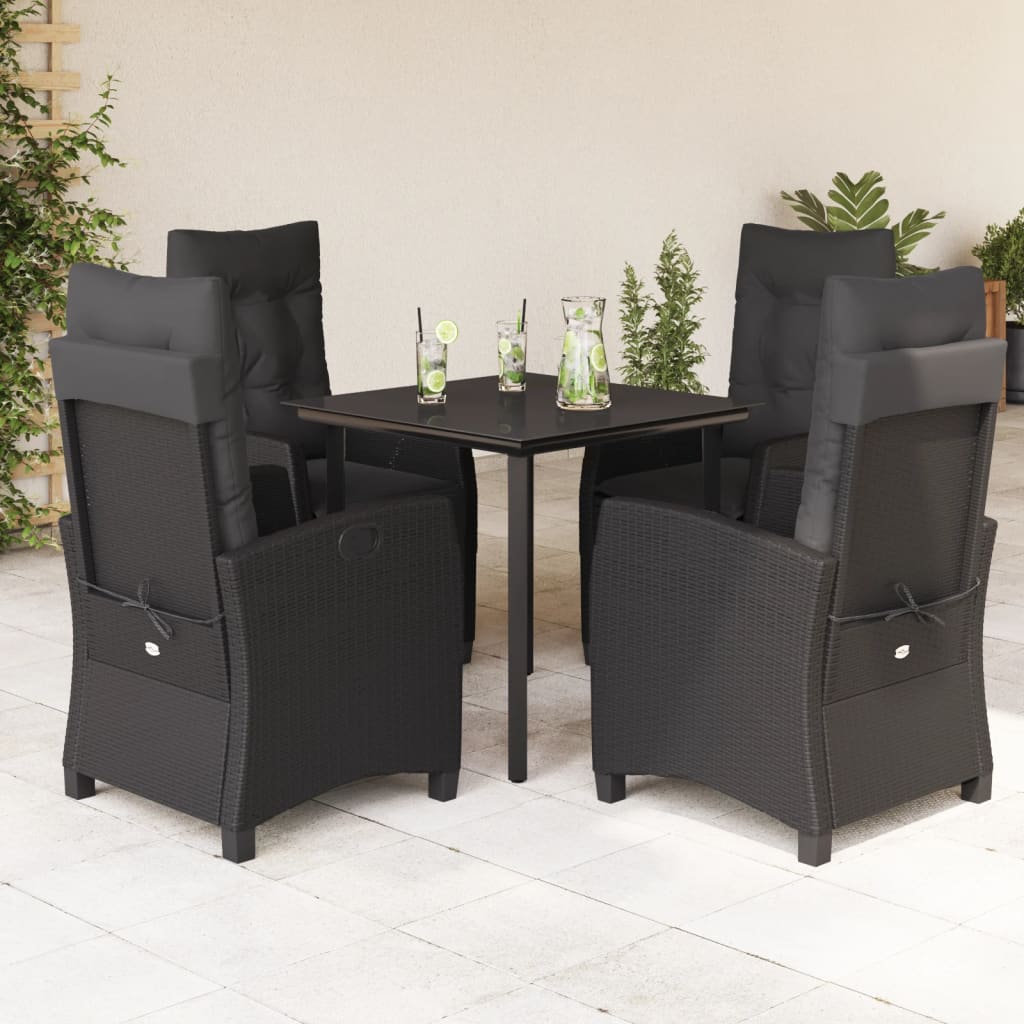 3-tlg. Garten-Essgruppe mit Kissen Schwarz Poly Rattan