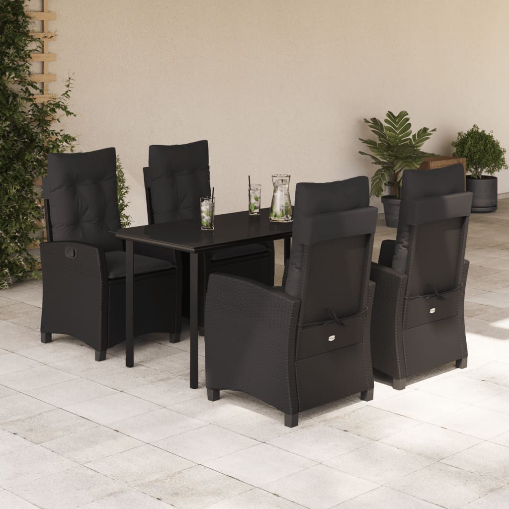 3-tlg. Garten-Essgruppe mit Kissen Schwarz Poly Rattan