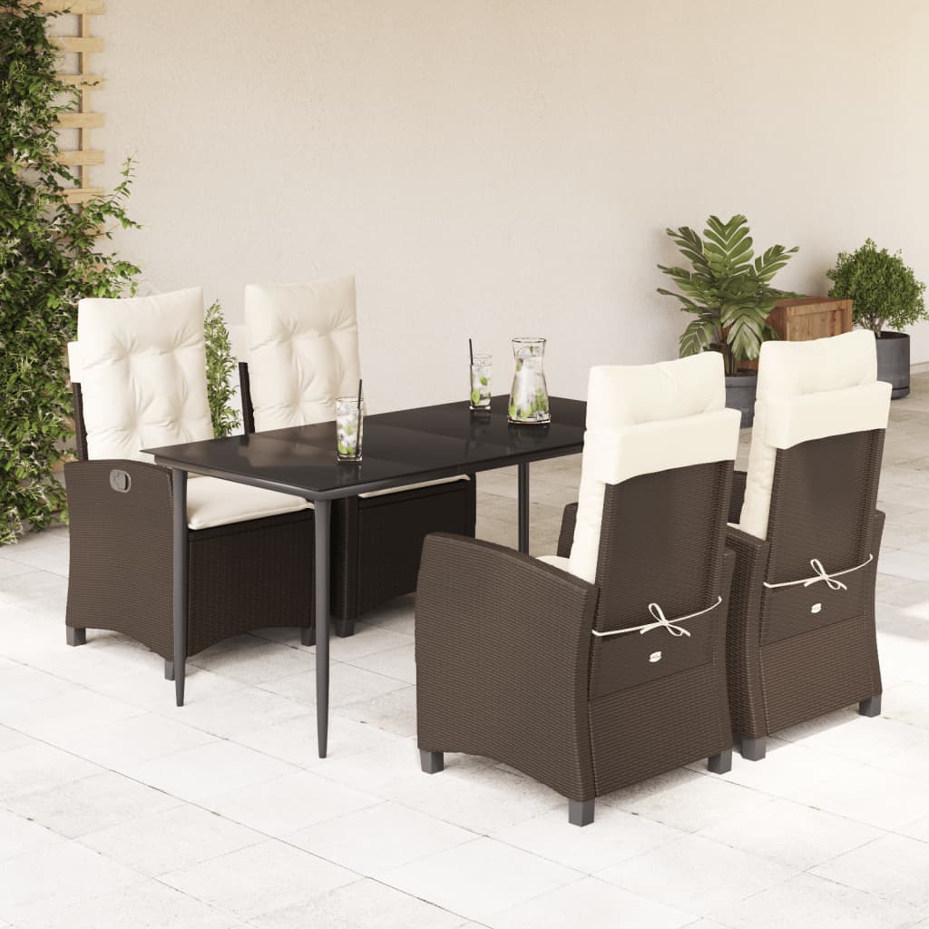 3-tlg. Garten-Essgruppe mit Kissen Braun Poly Rattan