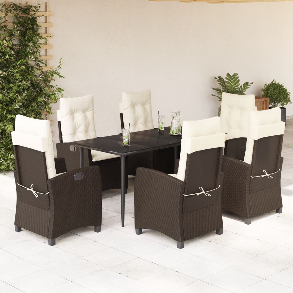 3-tlg. Garten-Essgruppe mit Kissen Braun Poly Rattan