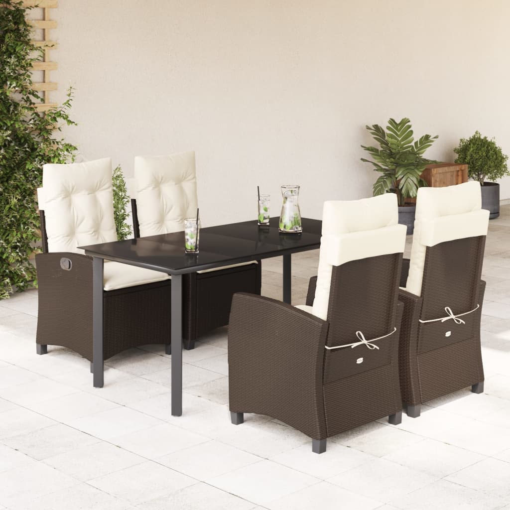 3-tlg. Garten-Essgruppe mit Kissen Braun Poly Rattan