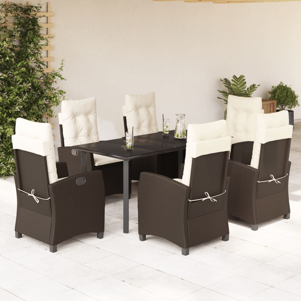 3-tlg. Garten-Essgruppe mit Kissen Braun Poly Rattan