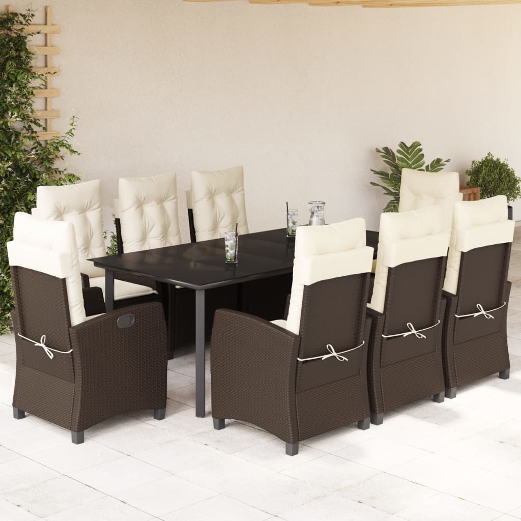 3-tlg. Garten-Essgruppe mit Kissen Braun Poly Rattan