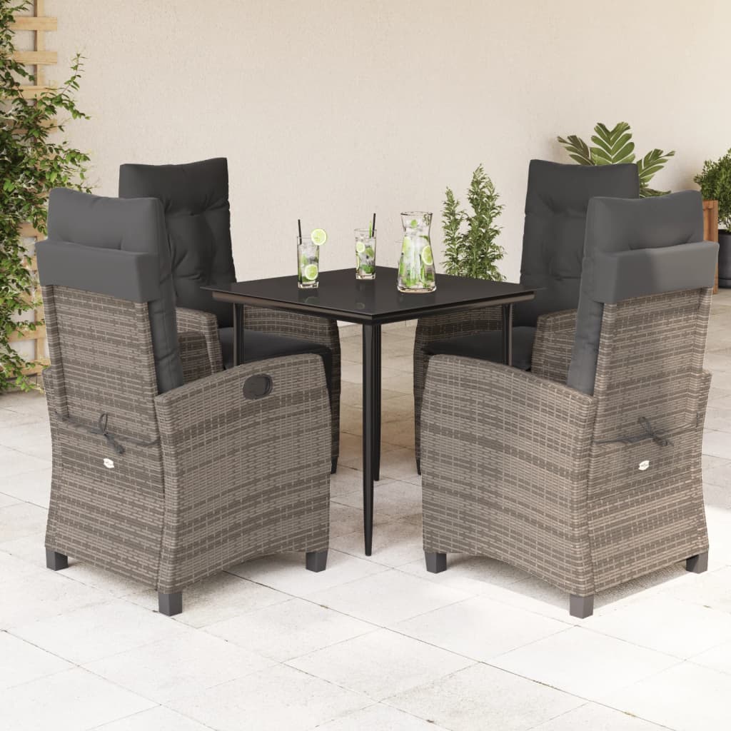 3-tlg. Garten-Essgruppe mit Kissen Grau Poly Rattan
