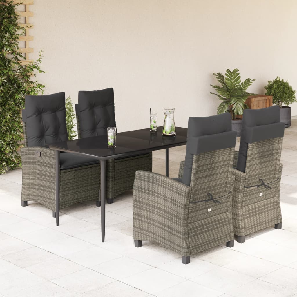 3-tlg. Garten-Essgruppe mit Kissen Grau Poly Rattan