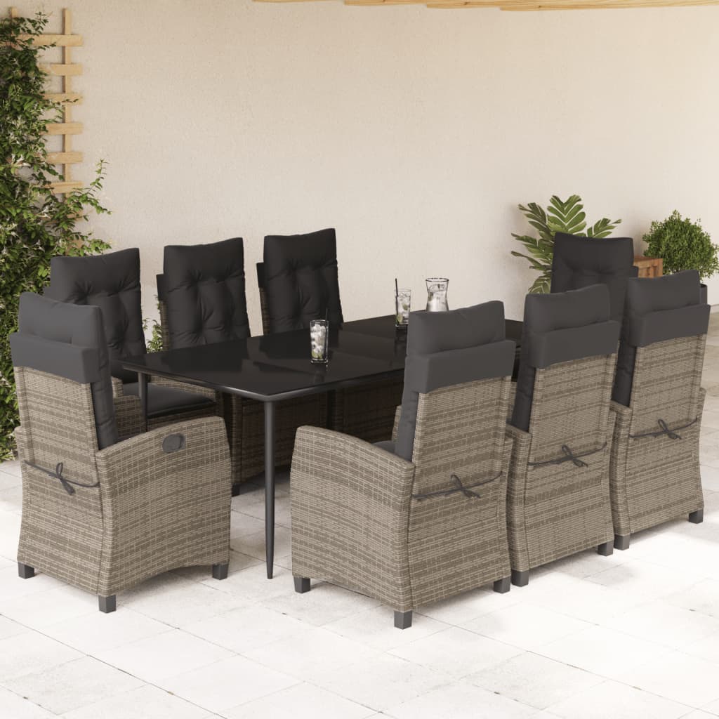 3-tlg. Garten-Essgruppe mit Kissen Grau Poly Rattan