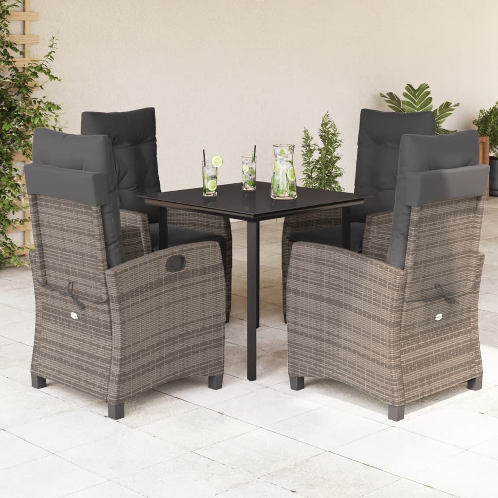 3-tlg. Garten-Essgruppe mit Kissen Grau Poly Rattan