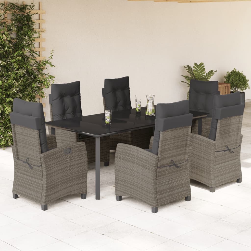 3-tlg. Garten-Essgruppe mit Kissen Grau Poly Rattan
