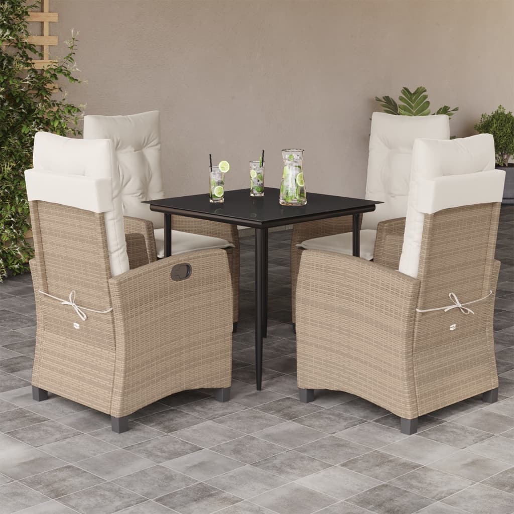 3-tlg. Garten-Essgruppe mit Kissen Beige Poly Rattan