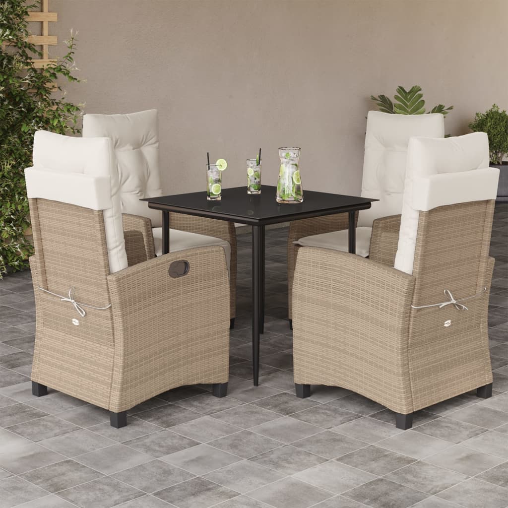3-tlg. Garten-Essgruppe mit Kissen Beige Poly Rattan