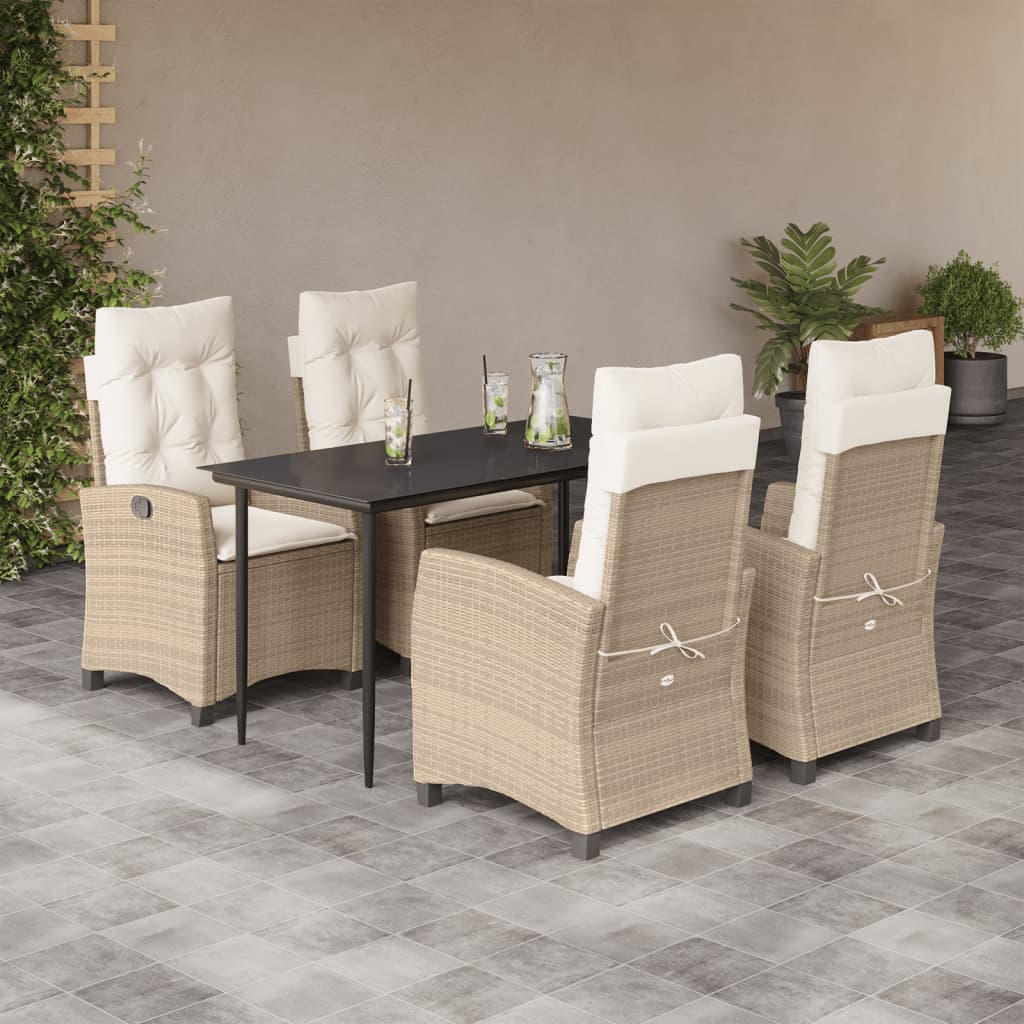 3-tlg. Garten-Essgruppe mit Kissen Beige Poly Rattan