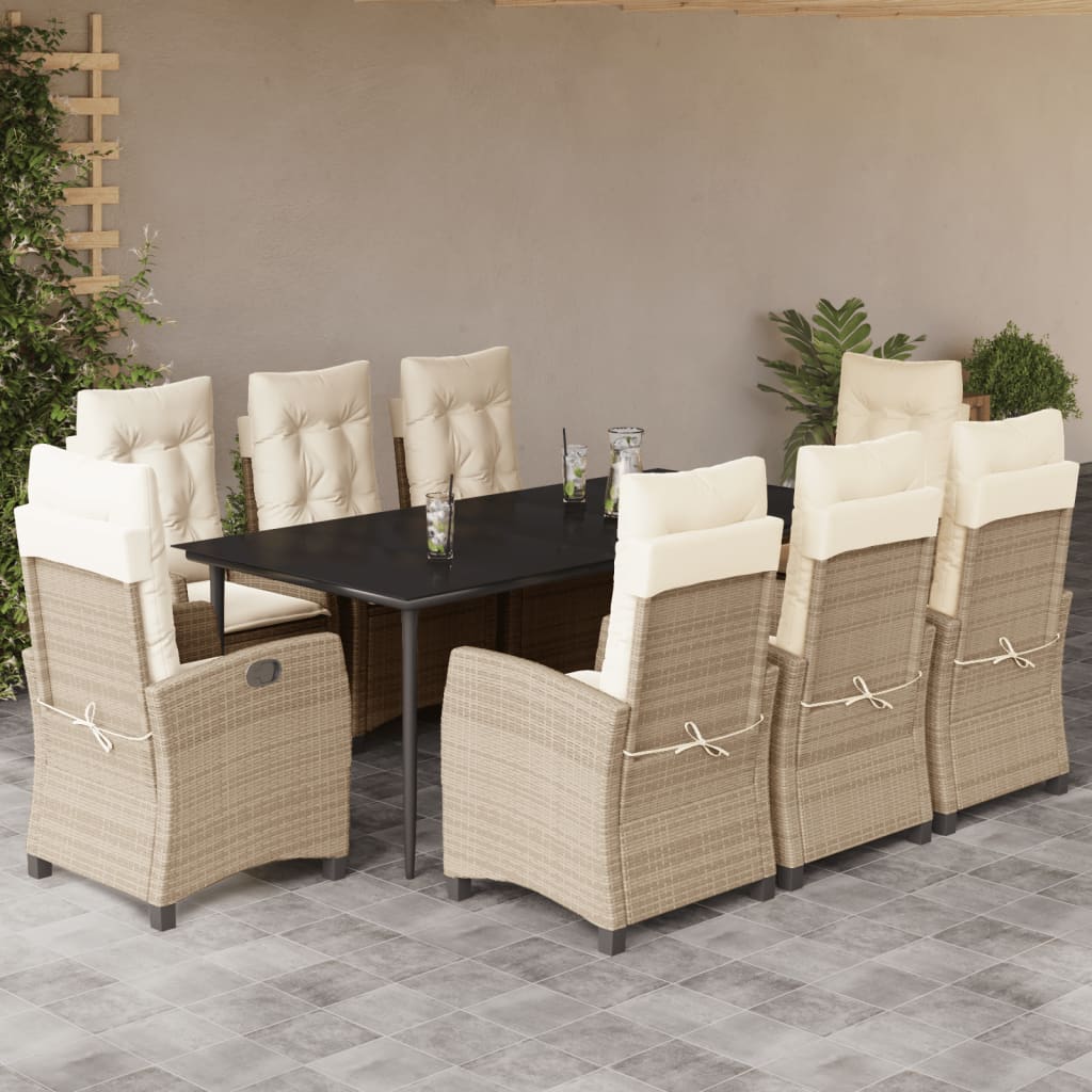 3-tlg. Garten-Essgruppe mit Kissen Beige Poly Rattan