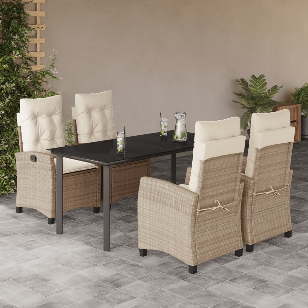 3-tlg. Garten-Essgruppe mit Kissen Beige Poly Rattan