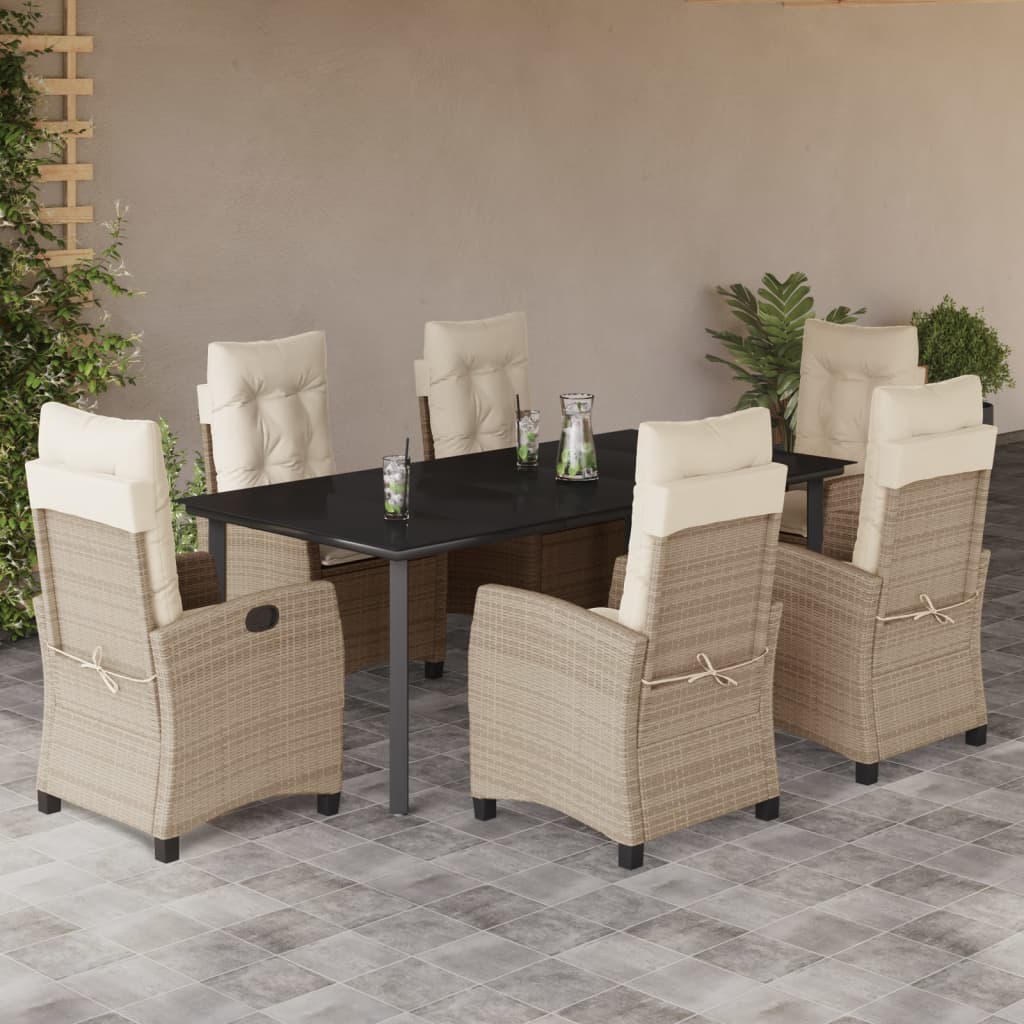 3-tlg. Garten-Essgruppe mit Kissen Beige Poly Rattan