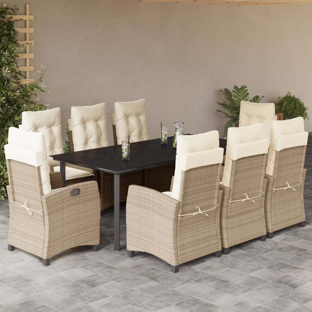 3-tlg. Garten-Essgruppe mit Kissen Beige Poly Rattan