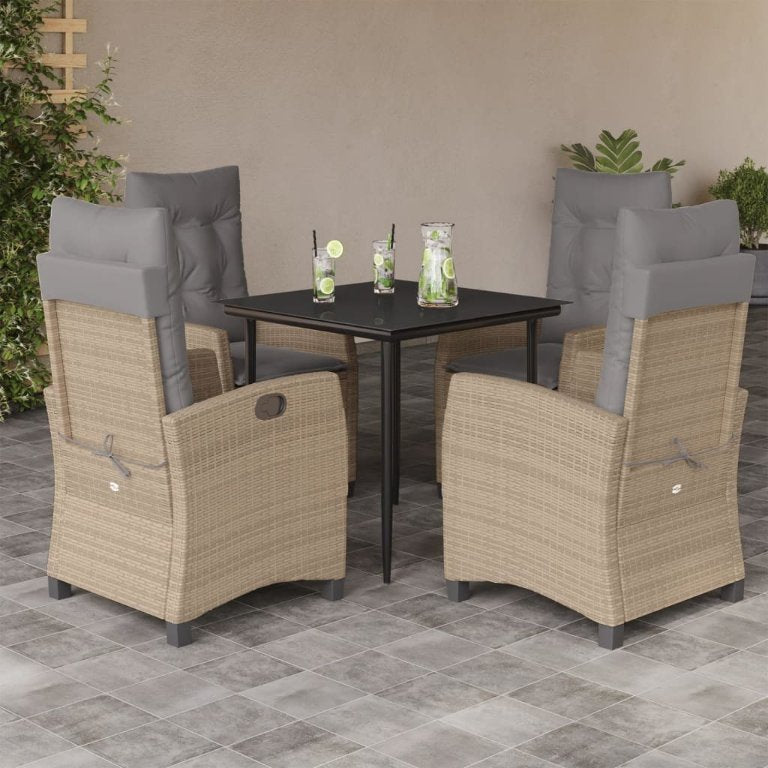 3-tlg. Garten-Essgruppe mit Kissen Beigemischung Poly Rattan