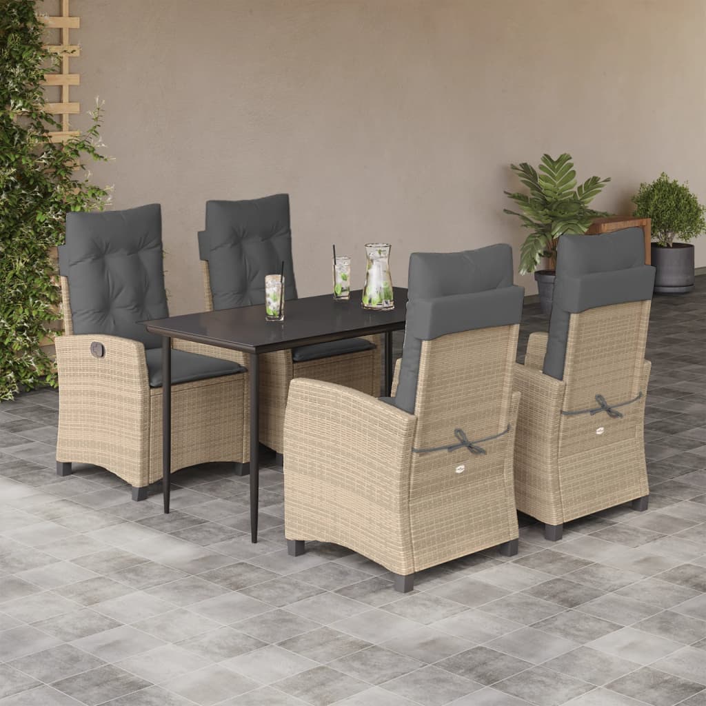 3-tlg. Garten-Essgruppe mit Kissen Beigemischung Poly Rattan