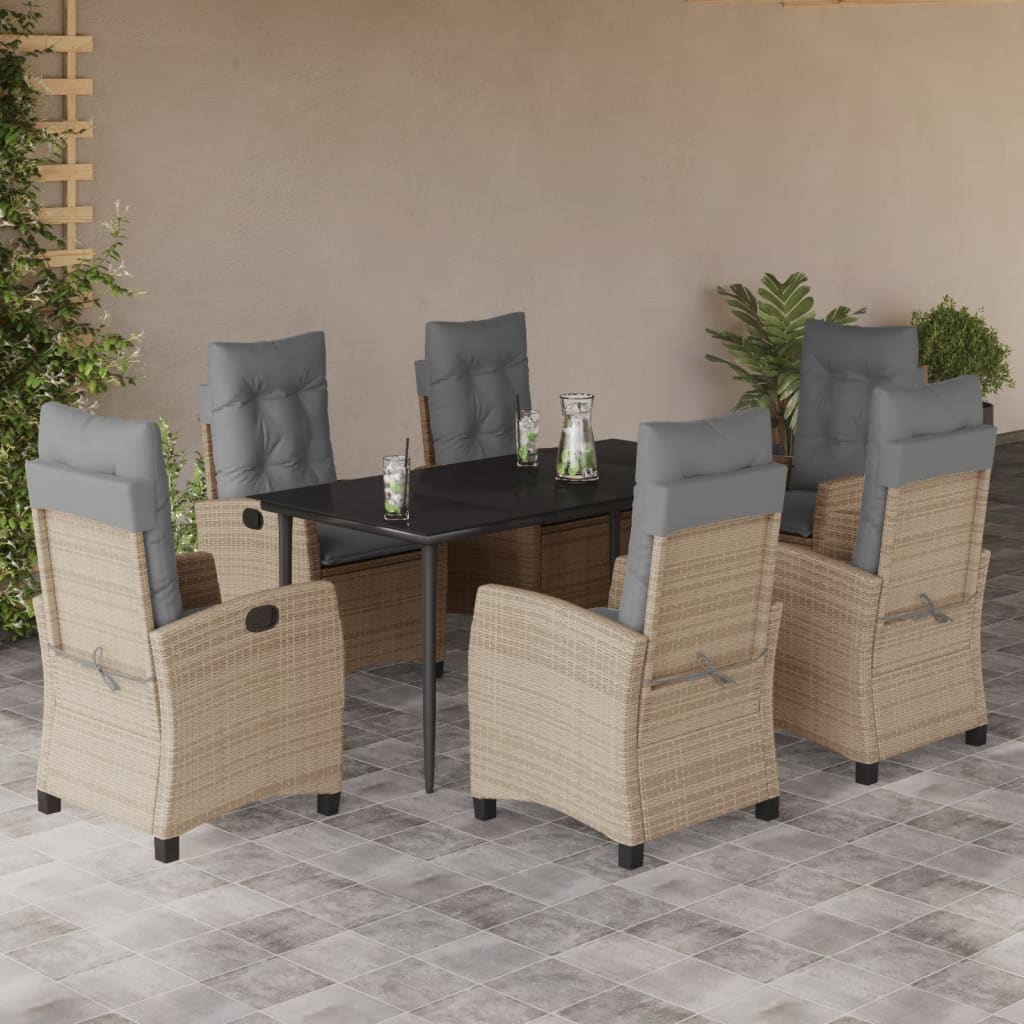 3-tlg. Garten-Essgruppe mit Kissen Beigemischung Poly Rattan