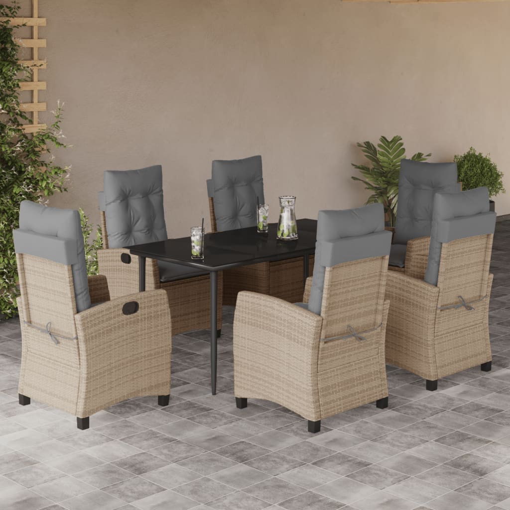 3-tlg. Garten-Essgruppe mit Kissen Beigemischung Poly Rattan