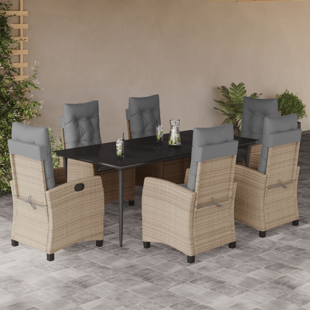 3-tlg. Garten-Essgruppe mit Kissen Beigemischung Poly Rattan