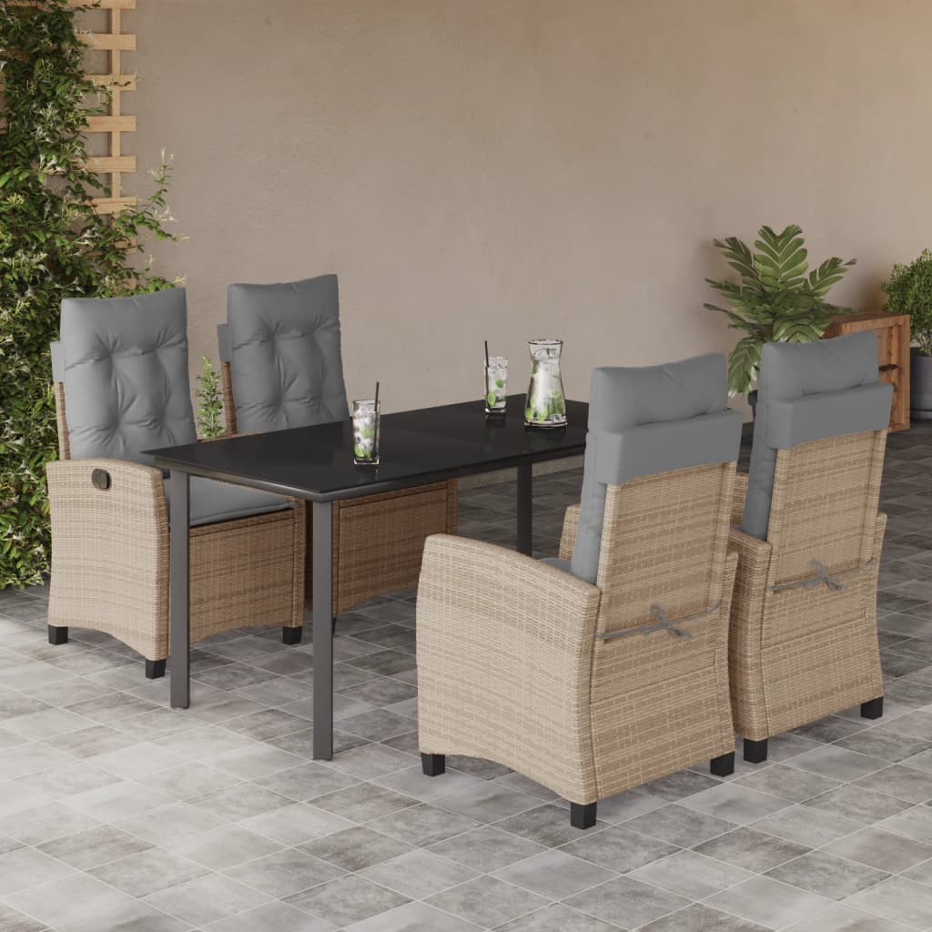 3-tlg. Garten-Essgruppe mit Kissen Beigemischung Poly Rattan