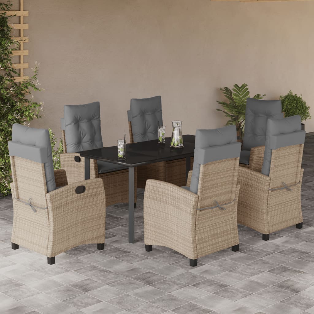 3-tlg. Garten-Essgruppe mit Kissen Beigemischung Poly Rattan