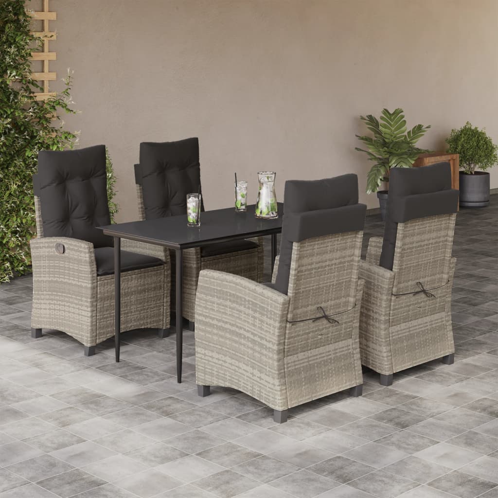 3-tlg. Garten-Essgruppe mit Kissen Hellgrau Poly Rattan