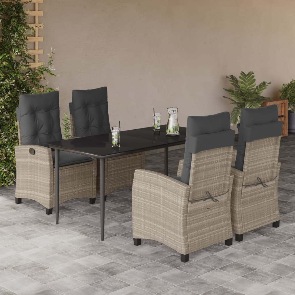 3-tlg. Garten-Essgruppe mit Kissen Hellgrau Poly Rattan