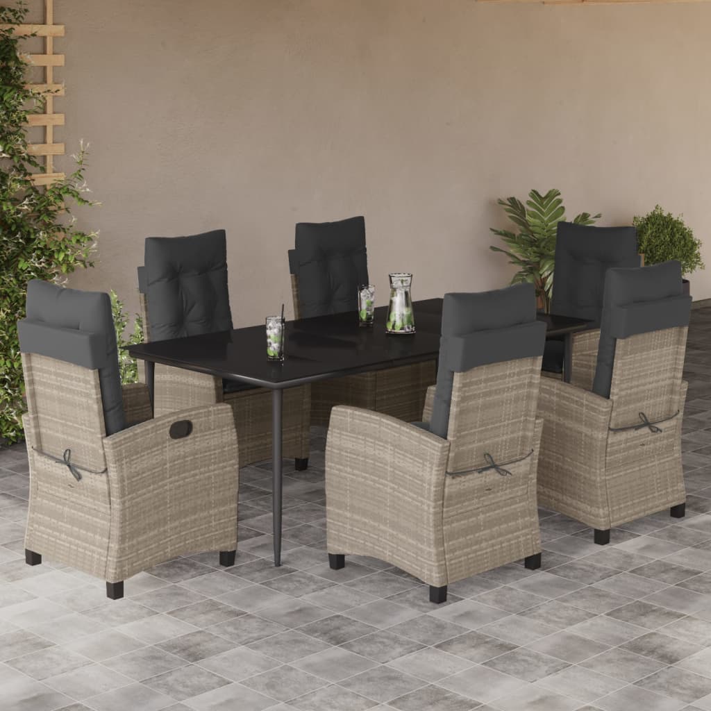 3-tlg. Garten-Essgruppe mit Kissen Hellgrau Poly Rattan