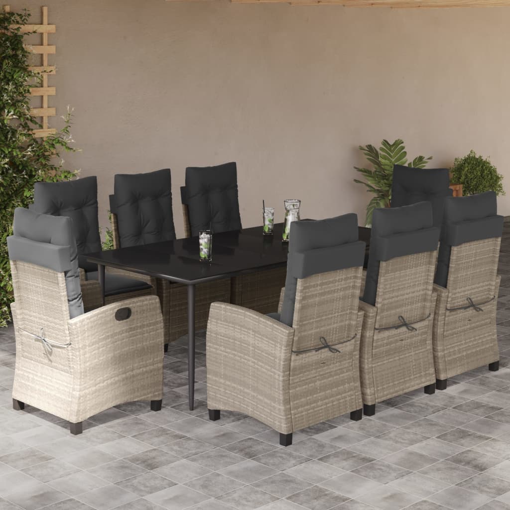 3-tlg. Garten-Essgruppe mit Kissen Hellgrau Poly Rattan
