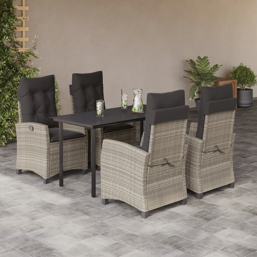 3-tlg. Garten-Essgruppe mit Kissen Hellgrau Poly Rattan