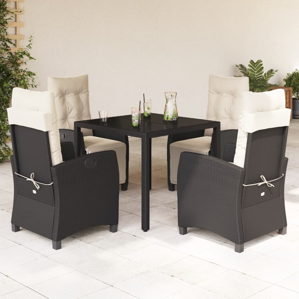 3-tlg. Garten-Essgruppe mit Kissen Schwarz Poly Rattan
