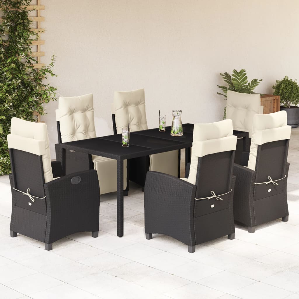 3-tlg. Garten-Essgruppe mit Kissen Schwarz Poly Rattan
