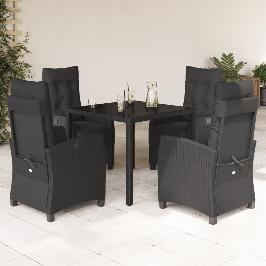 3-tlg. Garten-Essgruppe mit Kissen Schwarz Poly Rattan