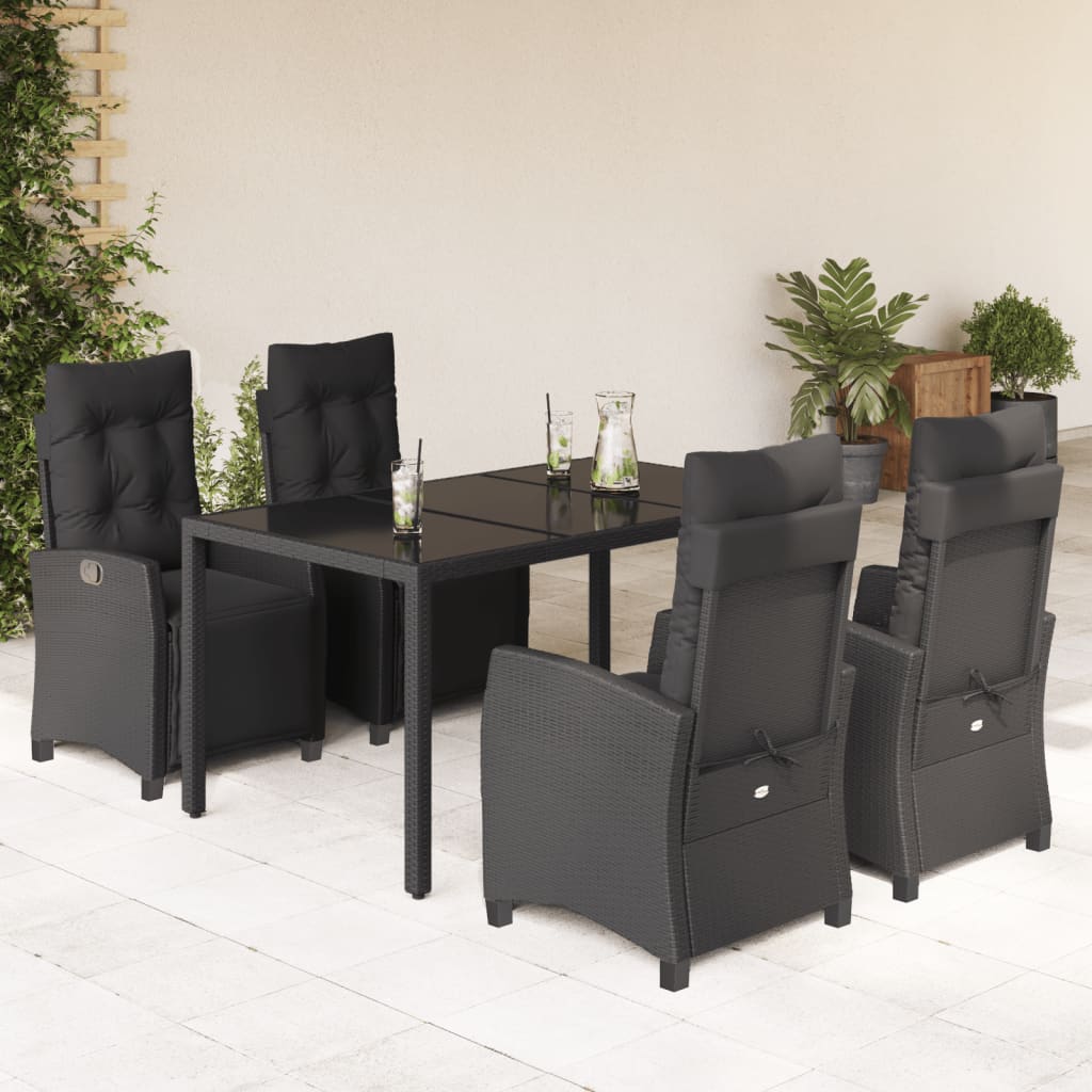 3-tlg. Garten-Essgruppe mit Kissen Schwarz Poly Rattan