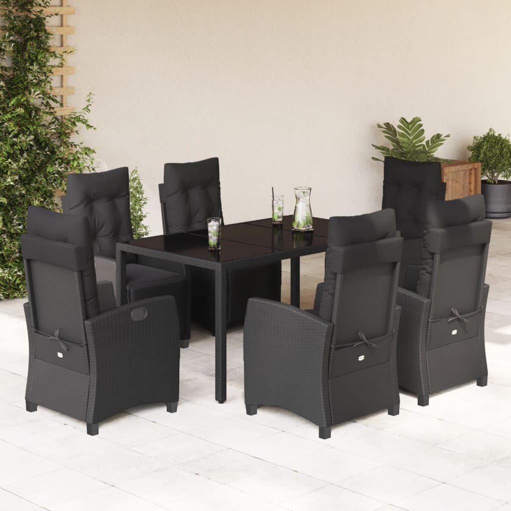 3-tlg. Garten-Essgruppe mit Kissen Schwarz Poly Rattan