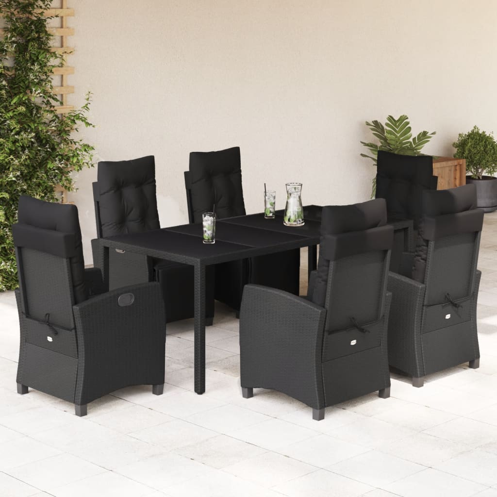 3-tlg. Garten-Essgruppe mit Kissen Schwarz Poly Rattan