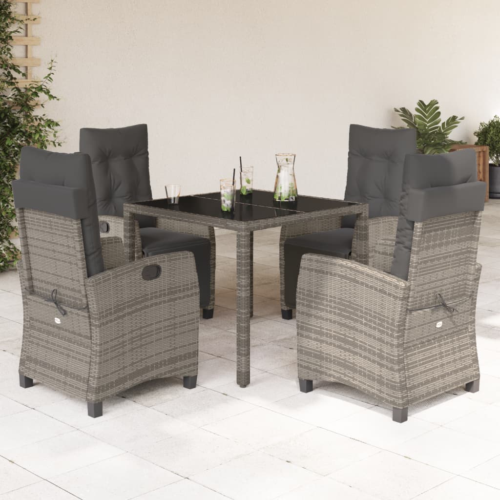 3-tlg. Garten-Essgruppe mit Kissen Schwarz Poly Rattan