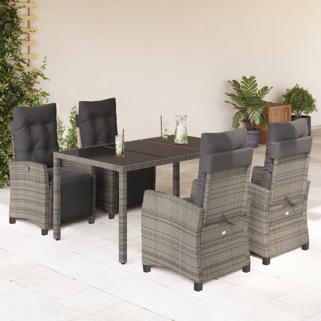 3-tlg. Garten-Essgruppe mit Kissen Schwarz Poly Rattan