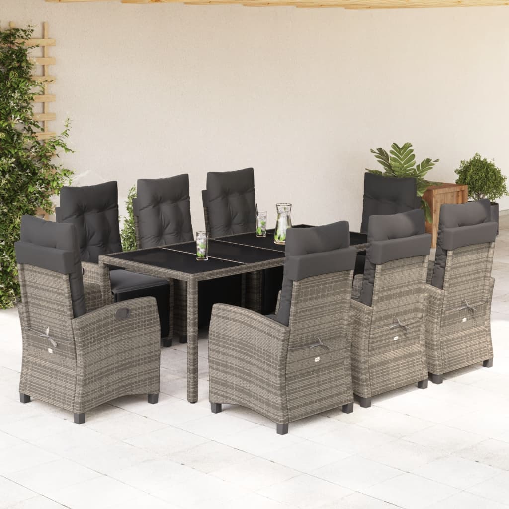 3-tlg. Garten-Essgruppe mit Kissen Schwarz Poly Rattan
