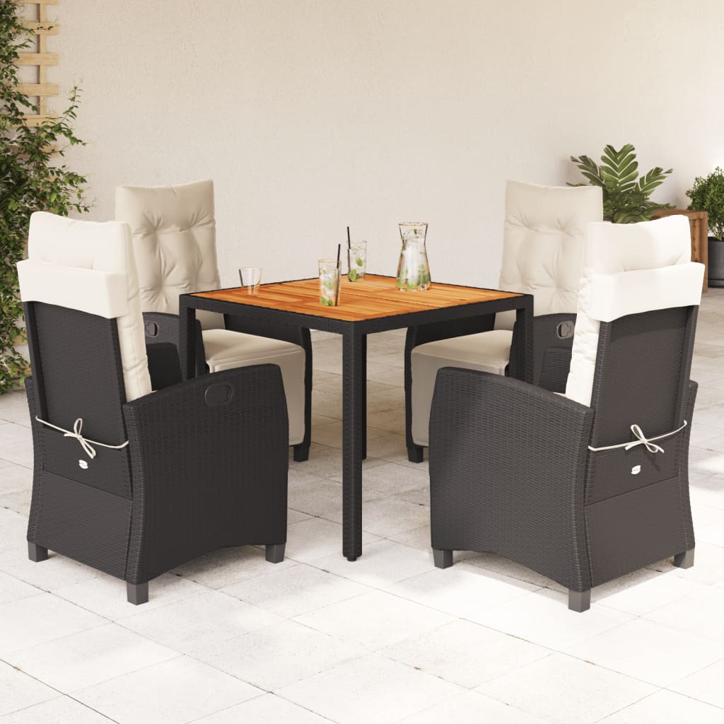 3-tlg. Garten-Essgruppe mit Kissen Schwarz Poly Rattan