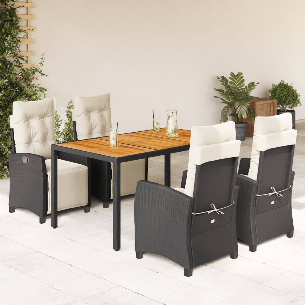3-tlg. Garten-Essgruppe mit Kissen Schwarz Poly Rattan