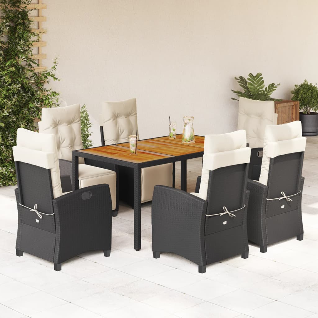 3-tlg. Garten-Essgruppe mit Kissen Schwarz Poly Rattan