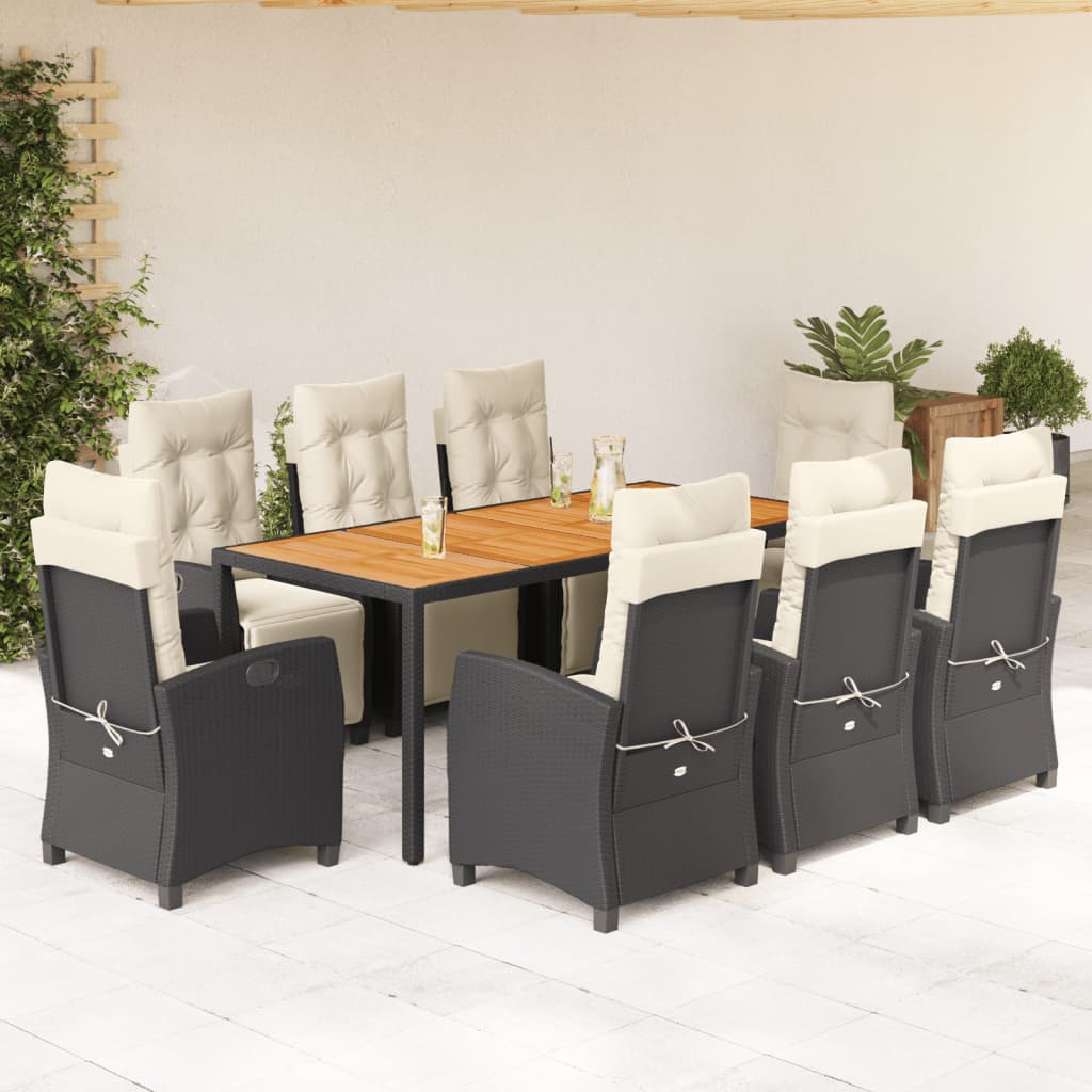 3-tlg. Garten-Essgruppe mit Kissen Schwarz Poly Rattan