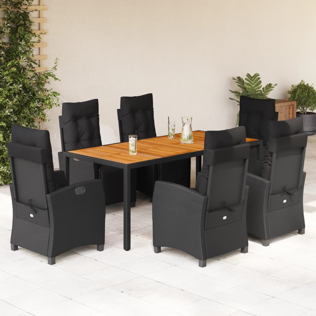 3-tlg. Garten-Essgruppe mit Kissen Schwarz Poly Rattan