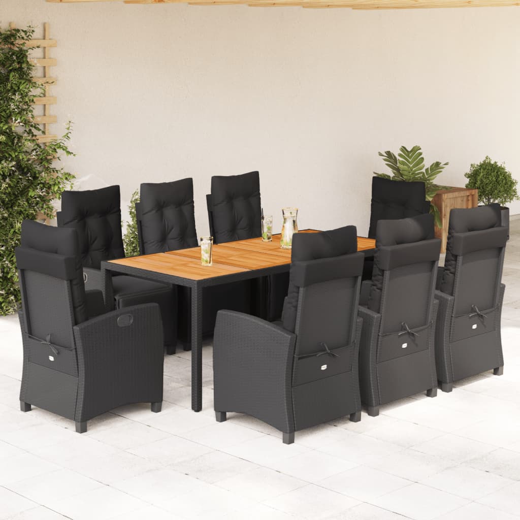 3-tlg. Garten-Essgruppe mit Kissen Schwarz Poly Rattan