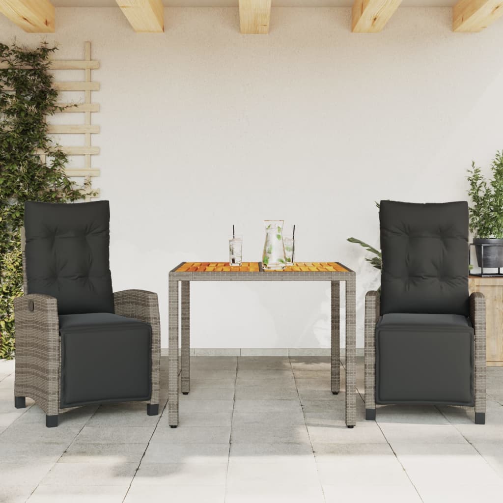 3-tlg. Garten-Essgruppe mit Kissen Schwarz Poly Rattan