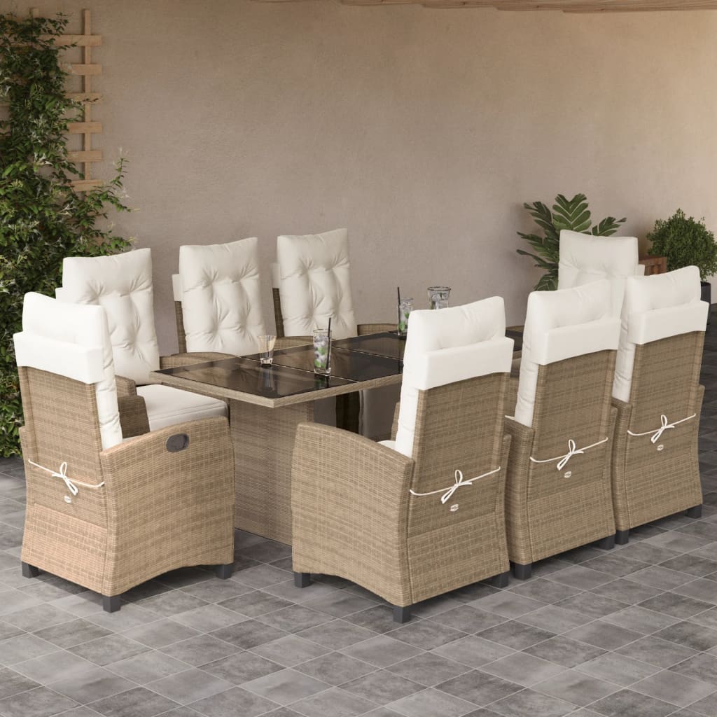 7-tlg. Garten-Essgruppe mit Kissen Schwarz Poly Rattan